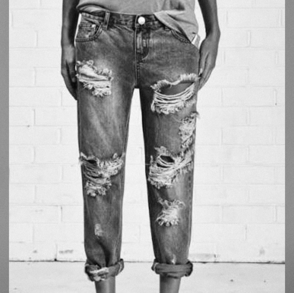 One Teaspoon Black Gray Heavily Distressed Awesome Baggies Jeans 28